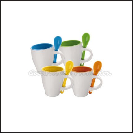 Promotional Mug And Cup Coloured Two Tone Ceramic Mugs With Spoon